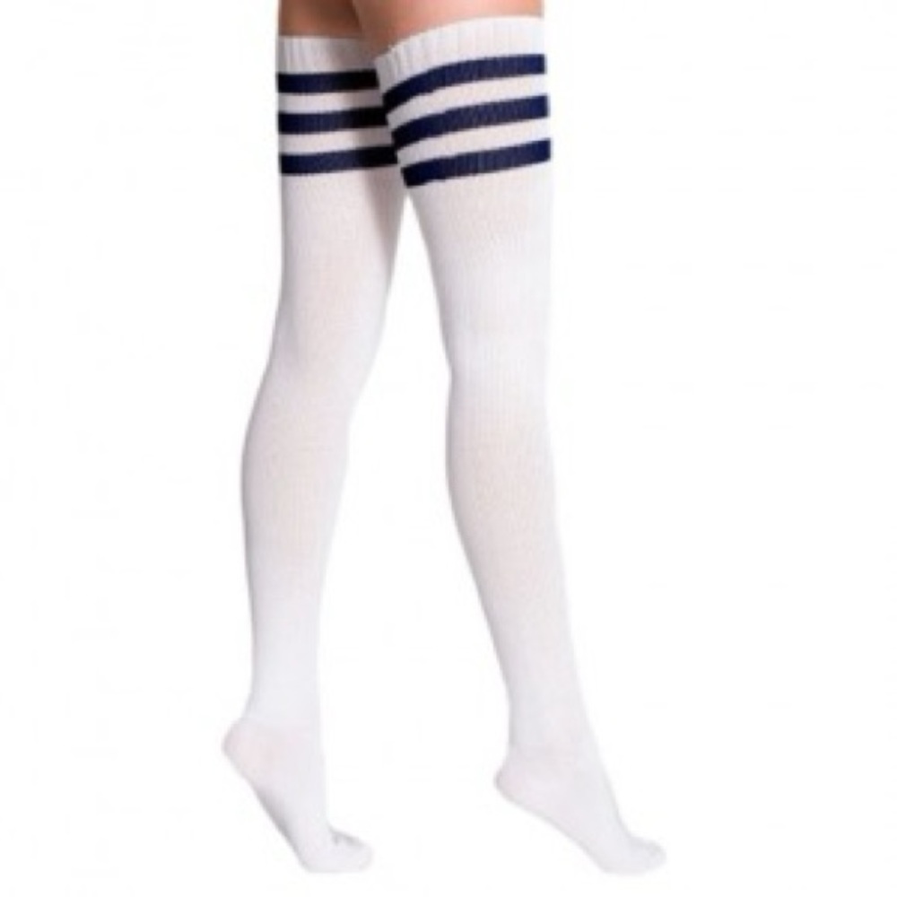 American Apparel Thigh High Socks - Navy Stripe 🦨